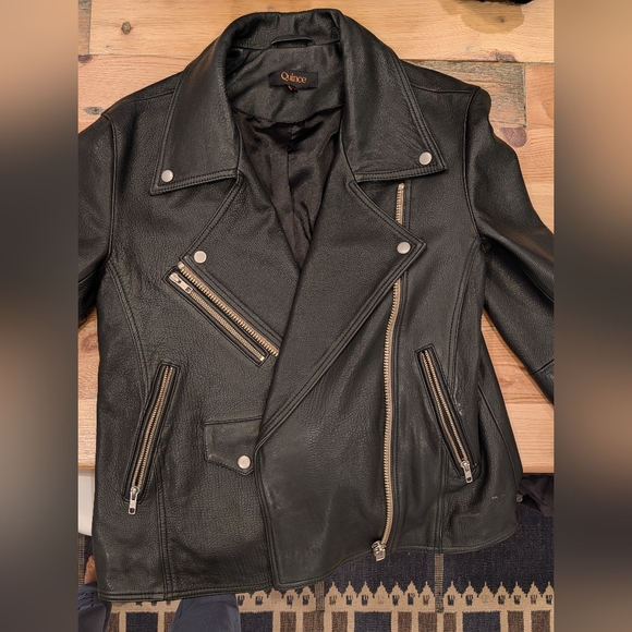 Quince Black Oversized Leather Moto Jacket Sz. XS - Picture 11 of 12